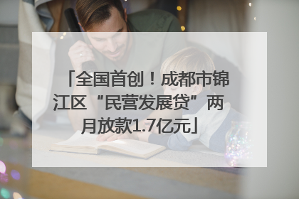 全国首创！成都市锦江区“民营发展贷”两月放款1.7亿元